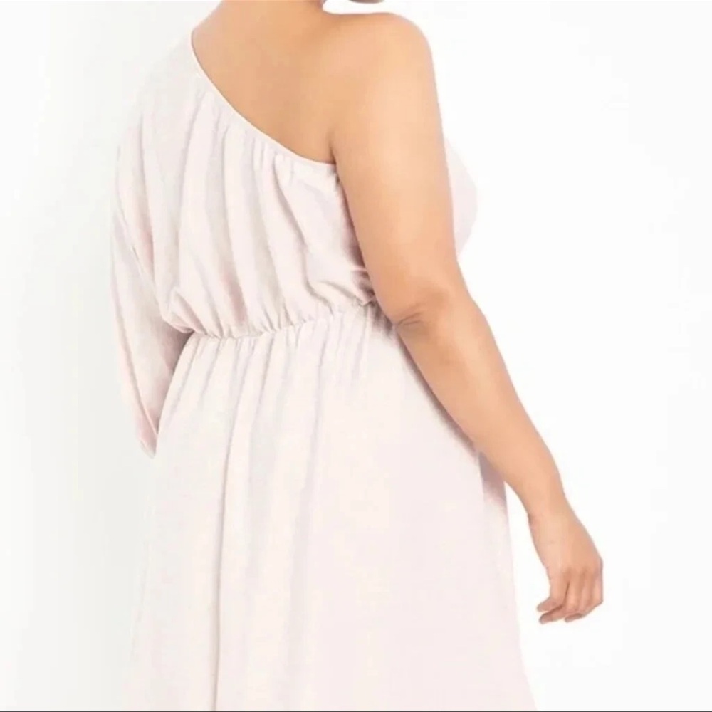 Eloquii Elegant Classy One-Shoulder Pink Silver Metallic Dress Size 18